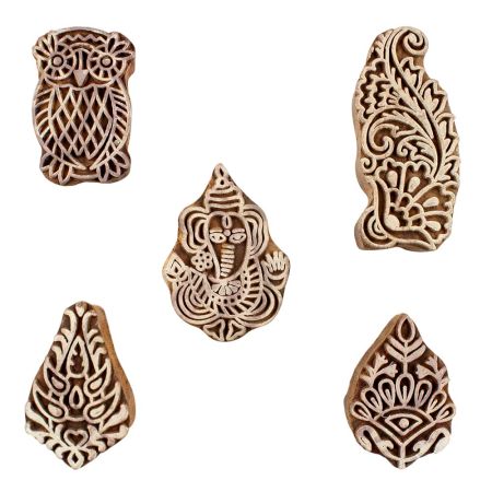 Set of 5 Piece New Mix Wooden Printing Blocks